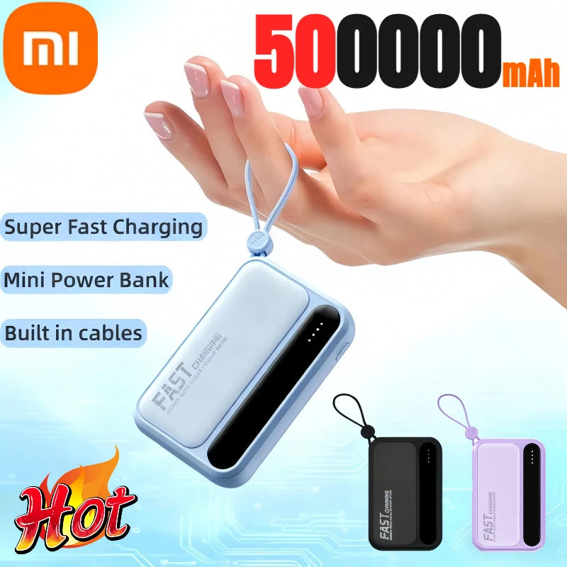 Xiaomi 500000mAh Power Bank Large Capacity 4 In1 Cables Intelligent Digital Display Light Portable Powerbank For iPhone Huawei