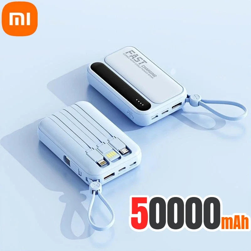 Xiaomi 500000mAh Power Bank Large Capacity 4 In1 Cables Intelligent Digital Display Light Portable Powerbank For iPhone Huawei